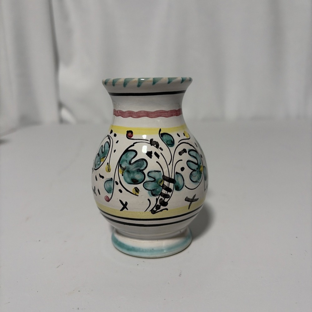 Vintage Deruta Italy Miniature Majolica Vase 4in Signed Abstract Floral Rooster